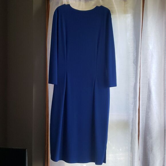WHBM White House Black Market Blue Shirred Faux Wrap Dress Size L NWT - Picture 5 of 10